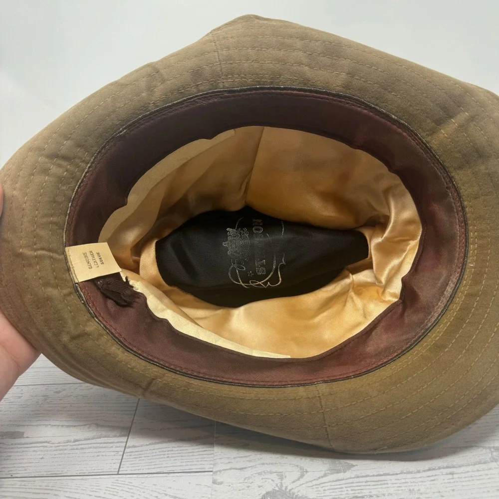 Stetson Mens Vintage Brown Suede Leather Fedora Hat Feather Made USA Size 7 1/8
